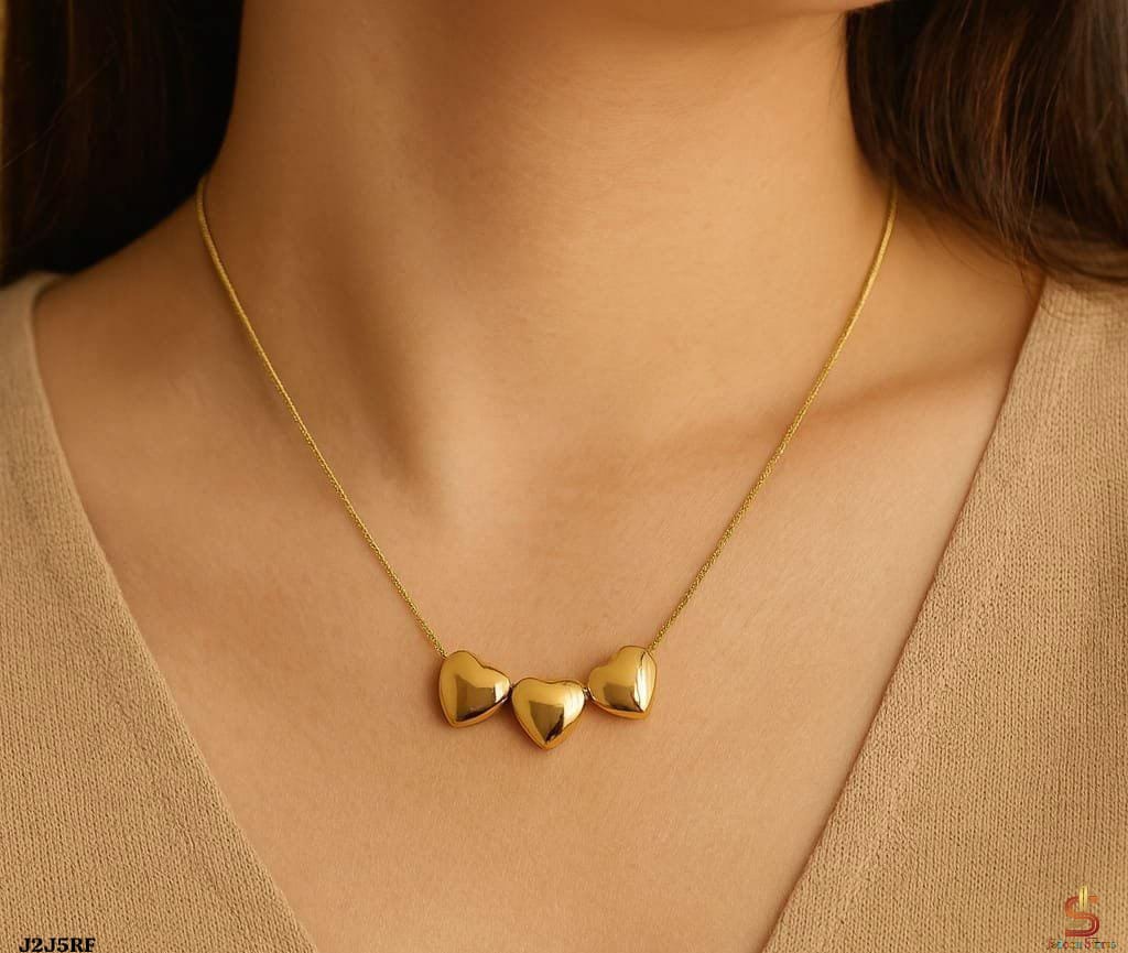 Golden Triple Heart Pendant Necklace for Women - Win Bachat