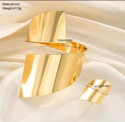 Golden Wide Statement Cuff Bracelet for Women - Win Bachat