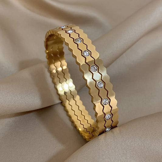 Golden Zigzag Crystal Bangle Bracelet for Women - Win Bachat