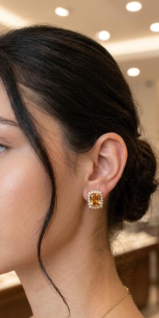 Golden Zircon Square Stud Earrings - Win Bachat