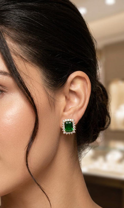 Green Zircon Square Stud Earrings - Win Bachat