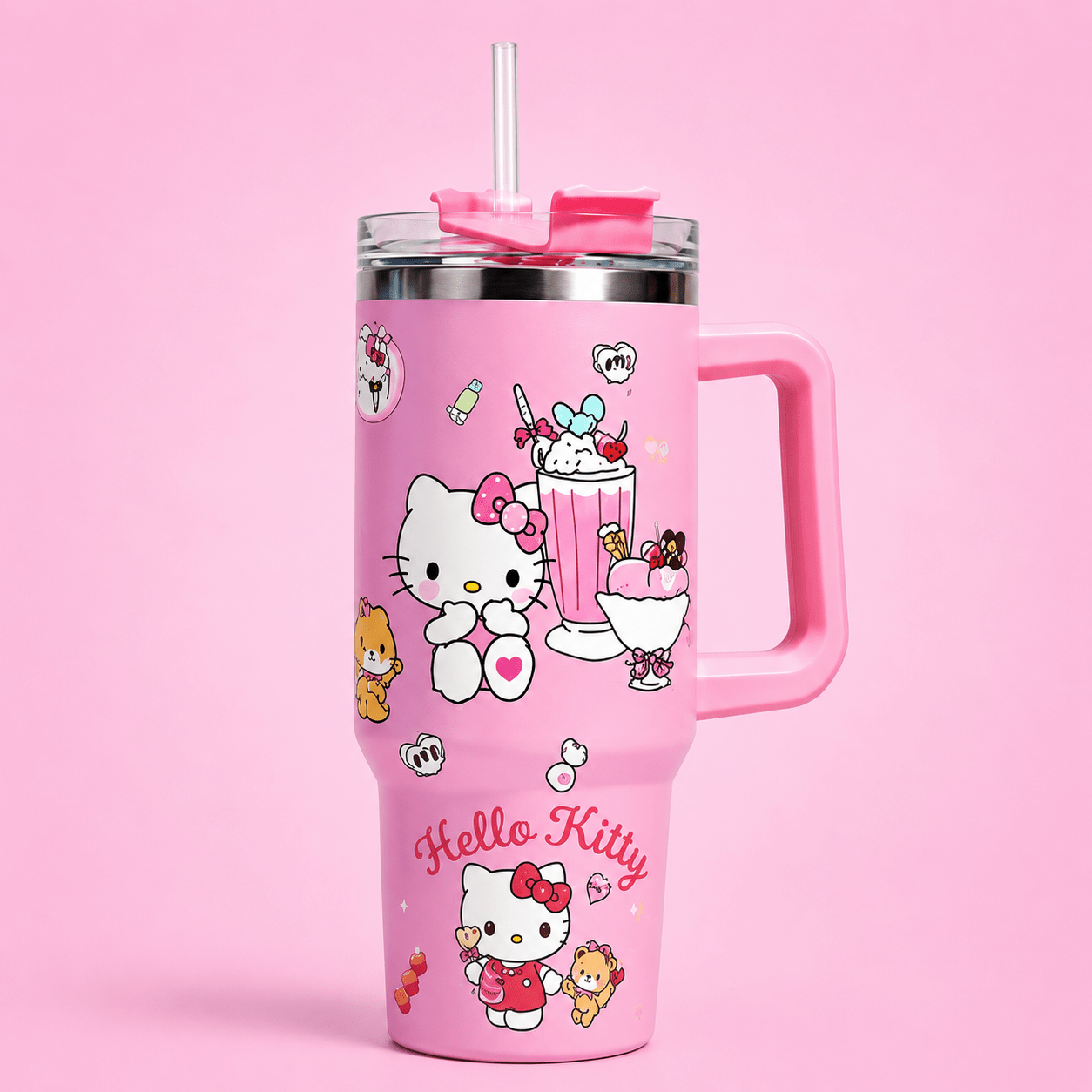 Hello Kitty Pink Insulated Tumbler with Handle & Straw - Win Bachat