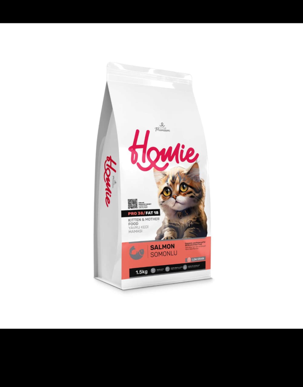 HOMIE SUPER PREMIUM LOW GRAIN KITTEN & MOTHER DRY CAT FOOD PRO 38 / FAT 18 (SALMON) - 1.5 KG - Win Bachat