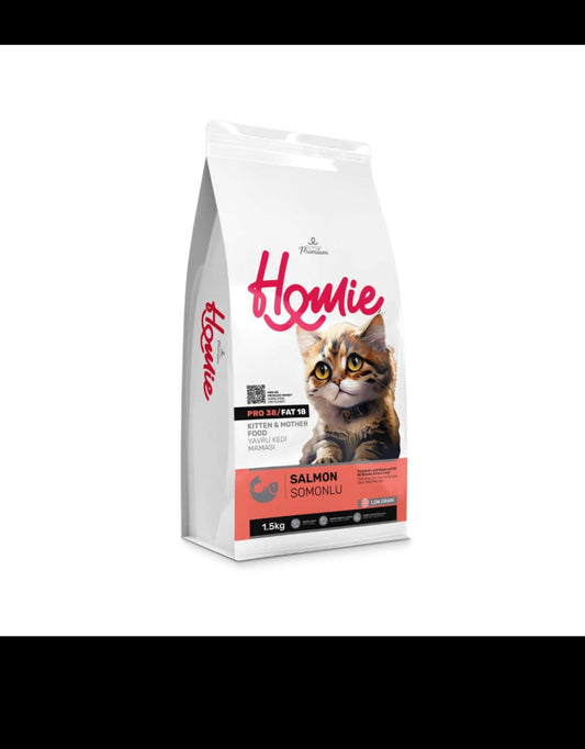 HOMIE SUPER PREMIUM LOW GRAIN KITTEN & MOTHER DRY CAT FOOD PRO 38 / FAT 18 (SALMON) - 1.5 KG - Win Bachat