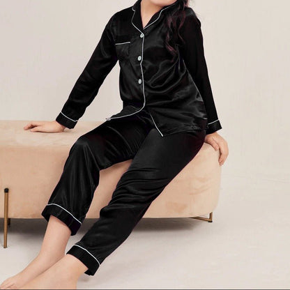 KIDS NIGHT WEAR BABY TROUSER + SHIRT IMPORTED SILK - BLACK - Win Bachat