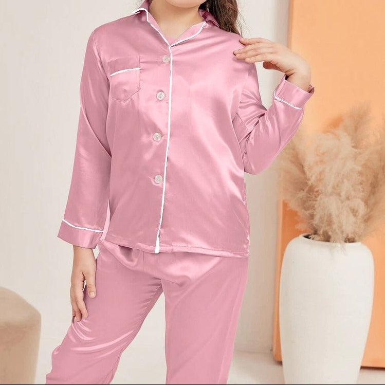 KIDS NIGHT WEAR BABY TROUSER + SHIRT IMPORTED SILK - PINK - Win Bachat