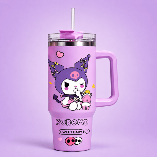 Kuromi Purple Insulated Tumbler with Handle & Straw - Win Bachat