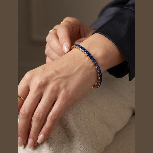 Luxury Gold-Tone Blue Zircon Tennis Bracelet for Women - Win Bachat