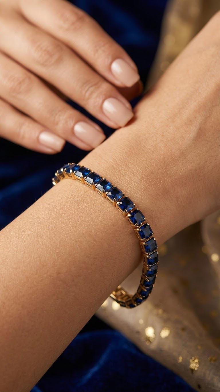 Luxury Gold-Tone Blue Zircon Tennis Bracelet for Women - Win Bachat