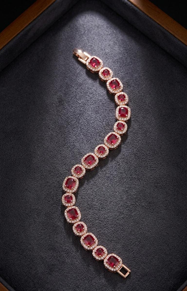Luxury Gold-Tone Maroon Zircon Tennis Bracelet for Women - Win Bachat