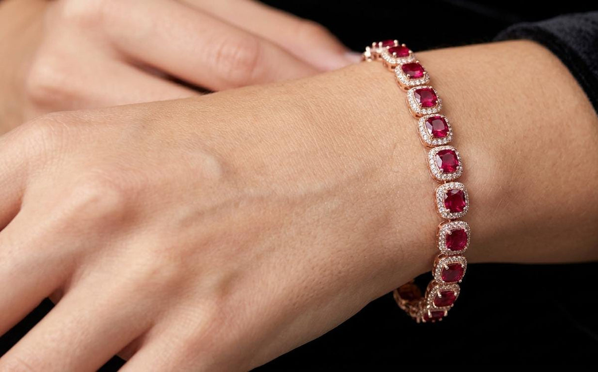 Luxury Gold-Tone Maroon Zircon Tennis Bracelet for Women - Win Bachat