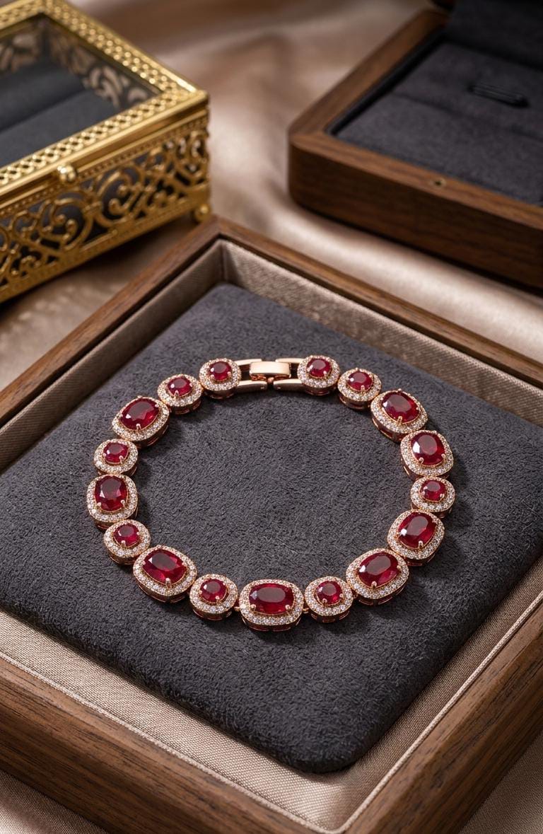 Luxury Gold-Tone Maroon Zircon Tennis Bracelet for Women - Win Bachat