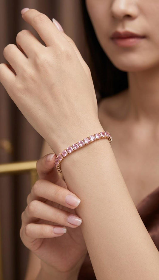 Luxury Gold-Tone Pink Cubic Zirconia Tennis Bracelet for Women - Win Bachat