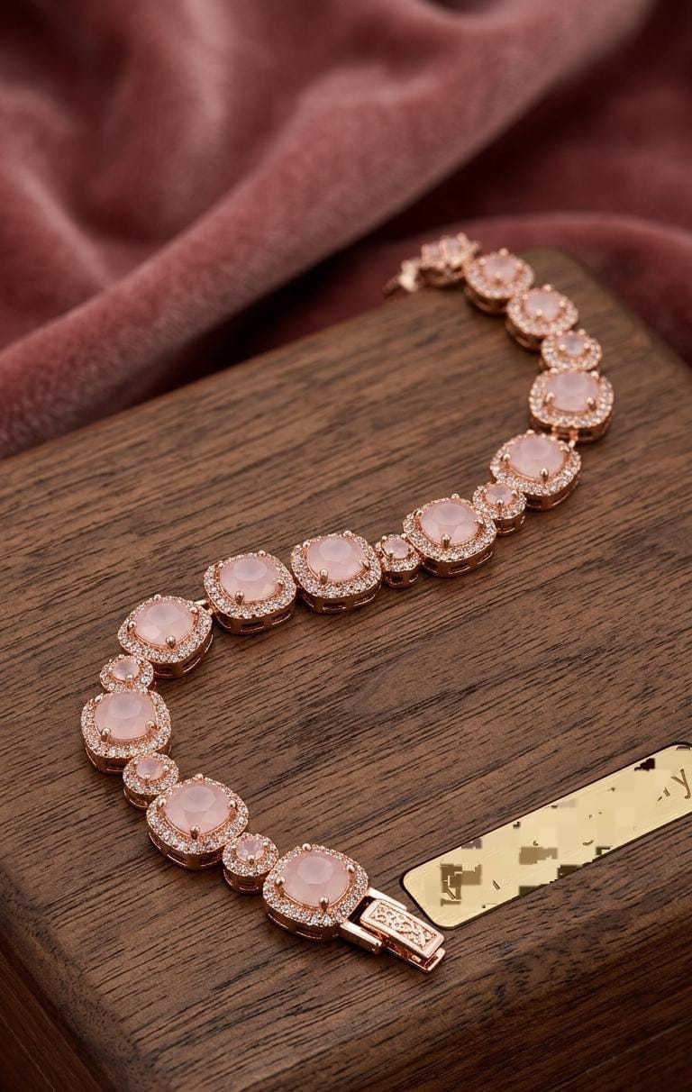 Luxury Gold-Tone Pink Zircon Tennis Bracelet for Women - Win Bachat