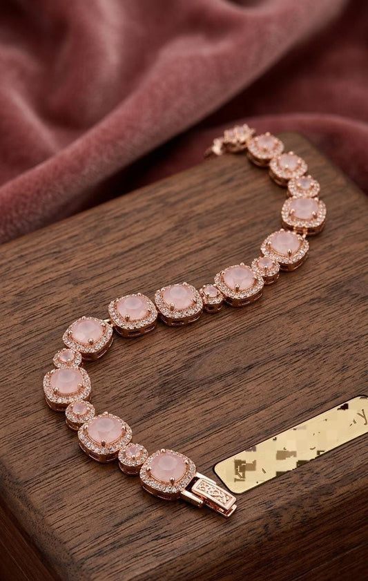 Luxury Gold-Tone Pink Zircon Tennis Bracelet for Women - Win Bachat