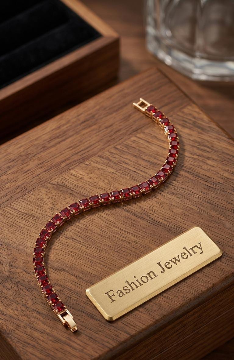 Luxury Gold-Tone Ruby Cubic Zirconia Tennis Bracelet for Women - Win Bachat