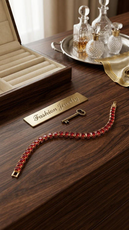 Luxury Gold-Tone Ruby Cubic Zirconia Tennis Bracelet for Women - Win Bachat