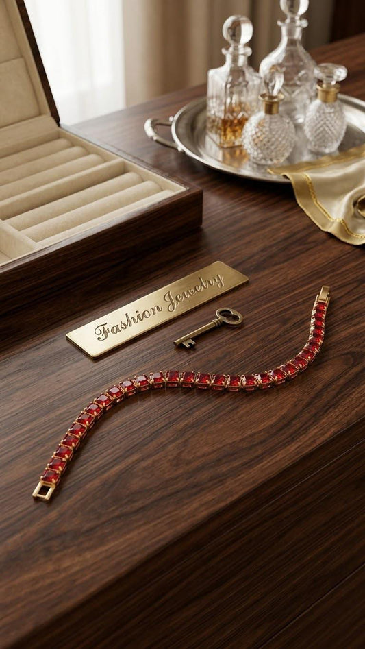 Luxury Gold-Tone Ruby Cubic Zirconia Tennis Bracelet for Women - Win Bachat
