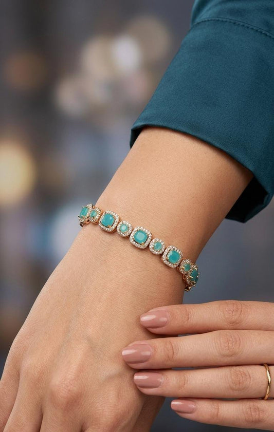 Luxury Gold-Tone Sea Blue Zircon Bracelet for Women - Win Bachat