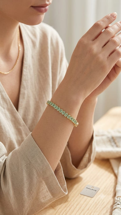 Luxury Gold-Tone Sea Green Zircon Tennis Bracelet for Women - Win Bachat