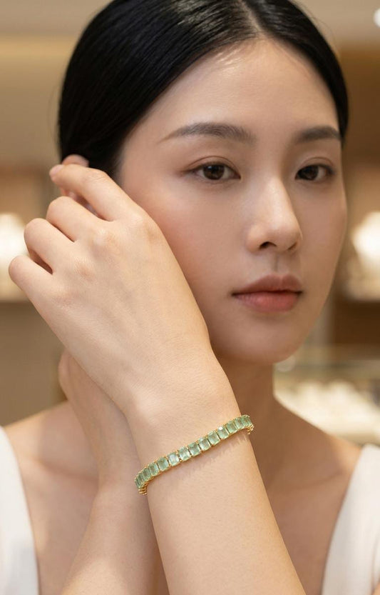 Luxury Gold-Tone Sea Green Zircon Tennis Bracelet for Women - Win Bachat