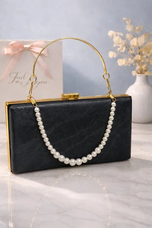 Luxury Pearl Handle Clutch - Black - Win Bachat
