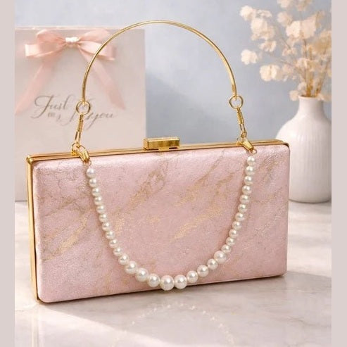 Luxury Pearl Handle Clutch - Blush Pink - Win Bachat