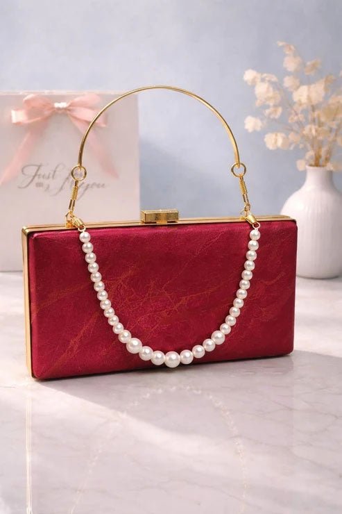 Luxury Pearl Handle Clutch - Ruby Red - Win Bachat