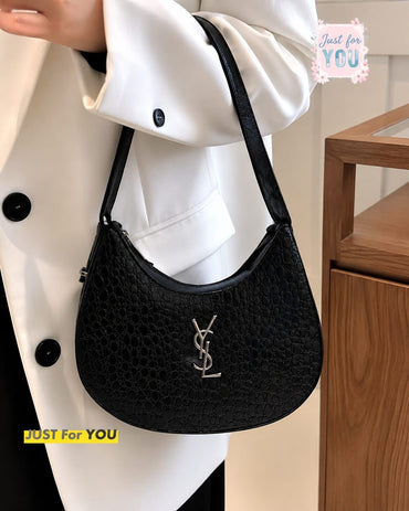 Luxury Style Crocodile Textured Half Moon Shoulder Bag for Women