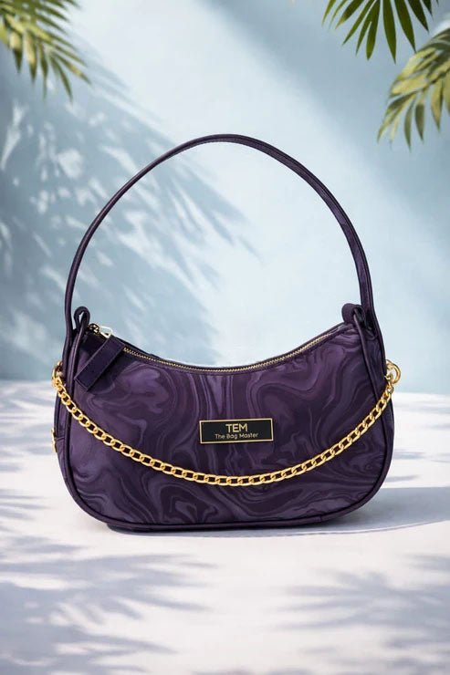 Marble Pattern Chain Shoulder Bag – Deep Purple - Win Bachat