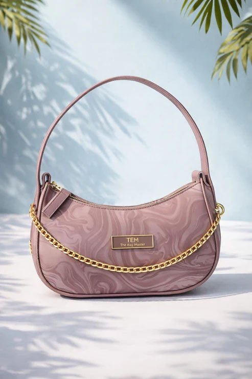 Marble Pattern Chain Shoulder Bag – Dusty Rose - Win Bachat