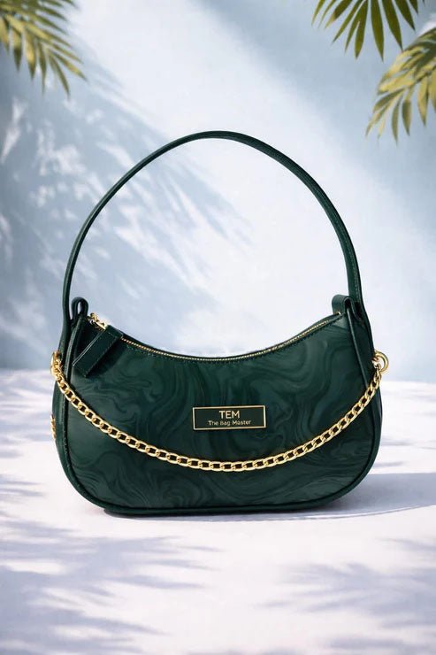 Marble Pattern Chain Shoulder Bag – Emerald Green - Win Bachat