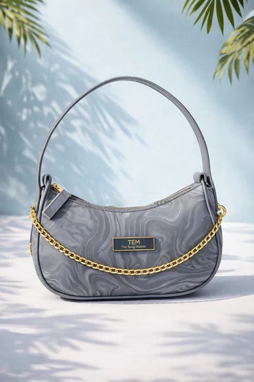 Marble Pattern Chain Shoulder Bag – Grey