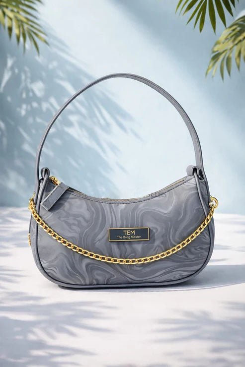 Marble Pattern Chain Shoulder Bag – Grey - Win Bachat