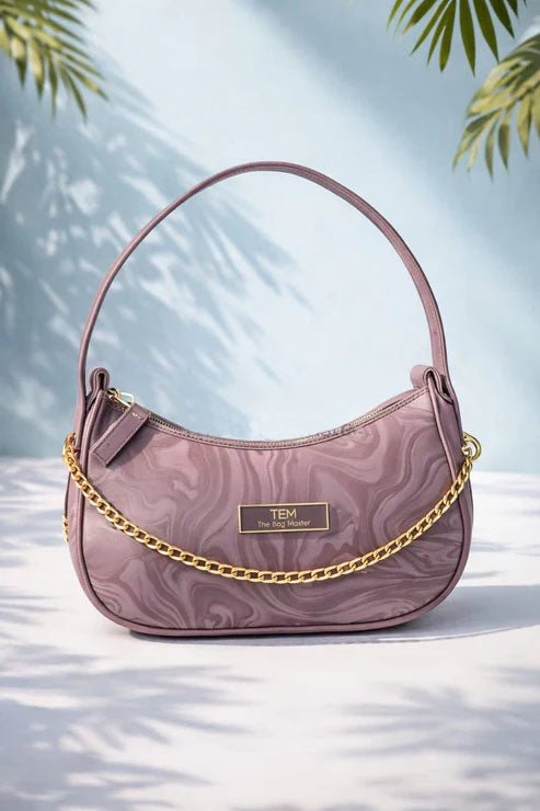 Marble Pattern Chain Shoulder Bag – Mauve - Win Bachat