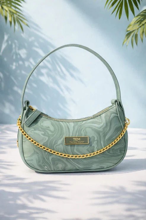 Marble Pattern Chain Shoulder Bag – Sage Green - Win Bachat