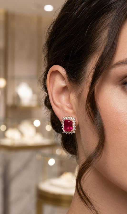 Maroon Zircon Square Stud Earrings - Win Bachat