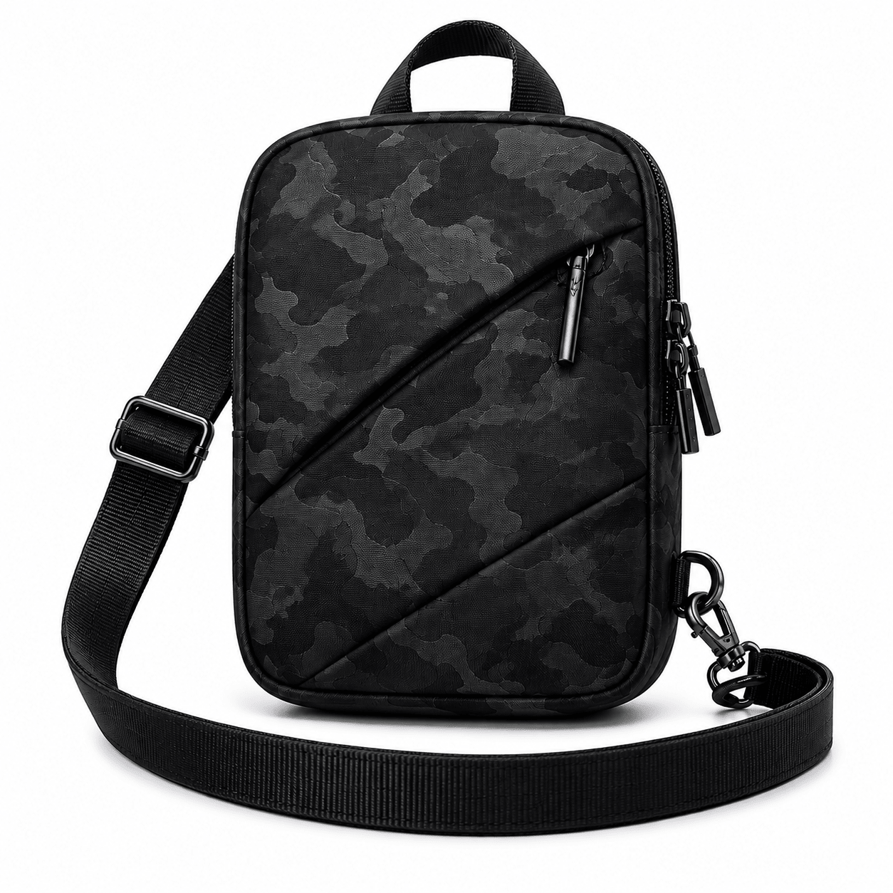 Men Shoulder Bag Small Square Nylon Camouflage Crossbody Bag - Black - Win Bachat