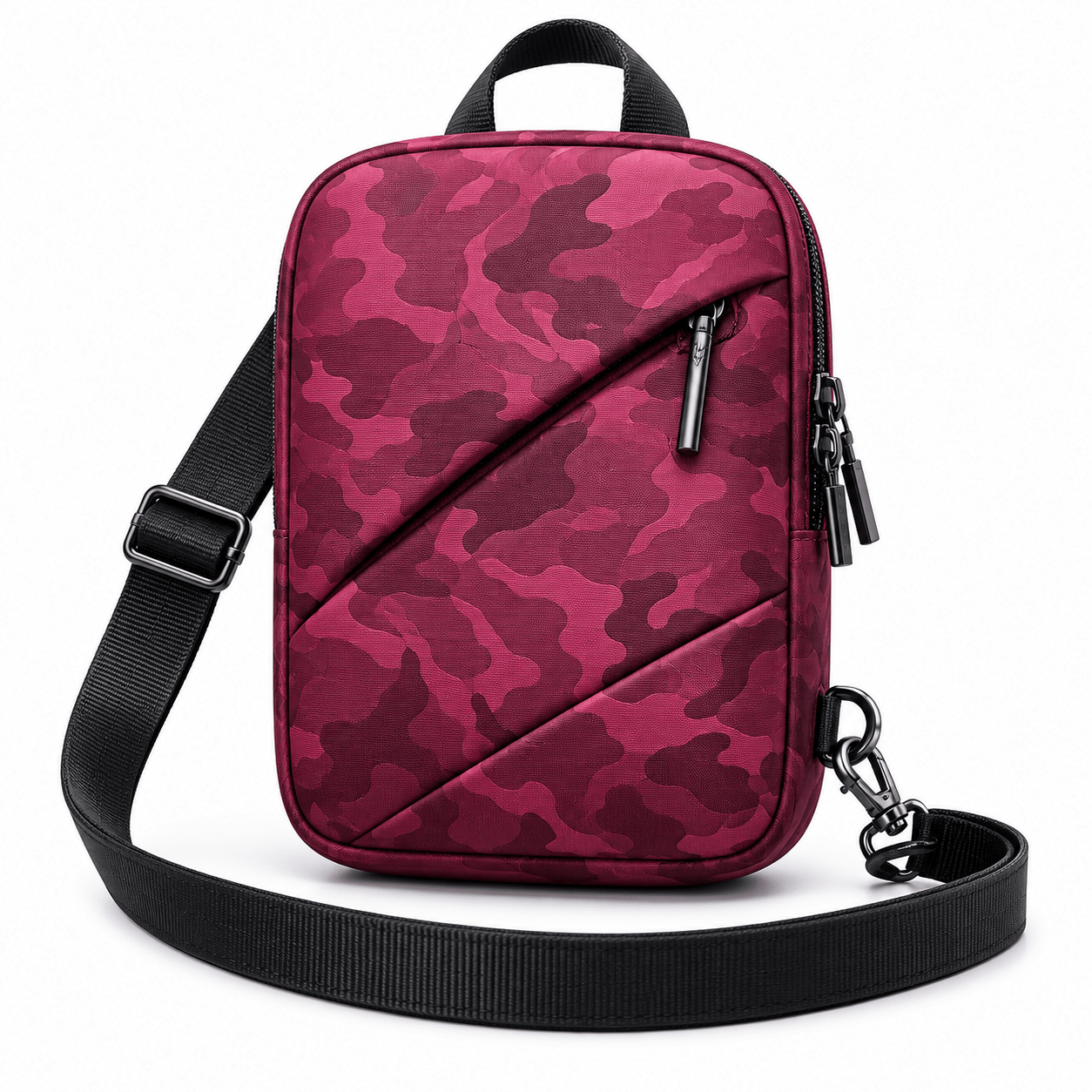 Men Shoulder Bag Small Square Nylon Camouflage Crossbody Bag - Dark Pink - Win Bachat