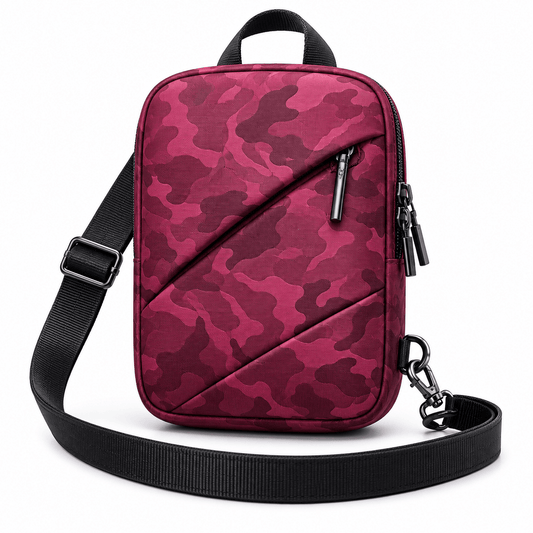 Men Shoulder Bag Small Square Nylon Camouflage Crossbody Bag - Dark Pink - Win Bachat