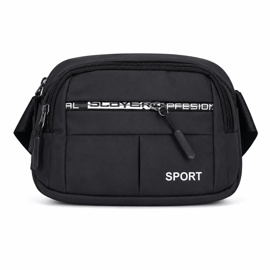Mens Sport Multi Pocket Sling Bag ADJ Strap - Black - Win Bachat