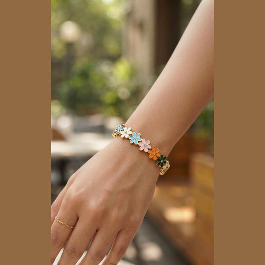 Multicolor Enamel Flower Bracelet - Win Bachat