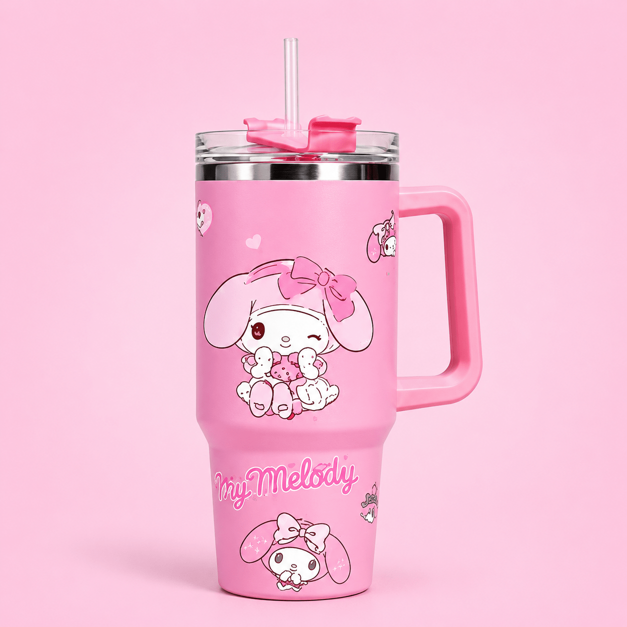 My Melody Pink Tumbler with Handle & Straw - Win Bachat
