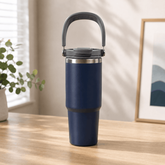 Navy Blue Insulated Travel Tumbler with Carry Handle - Win Bachat