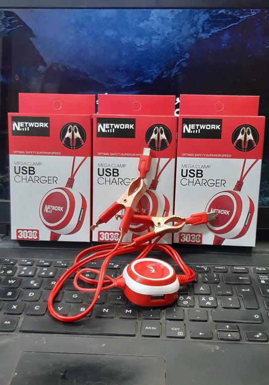 Network Mega Clamp USB Charger with 2 USB Ports & Type-C Android Cable - Win Bachat