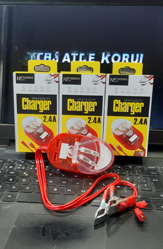 Network N40 2.4A Dual USB Motorcycle Battery Clip Charger - Win Bachat