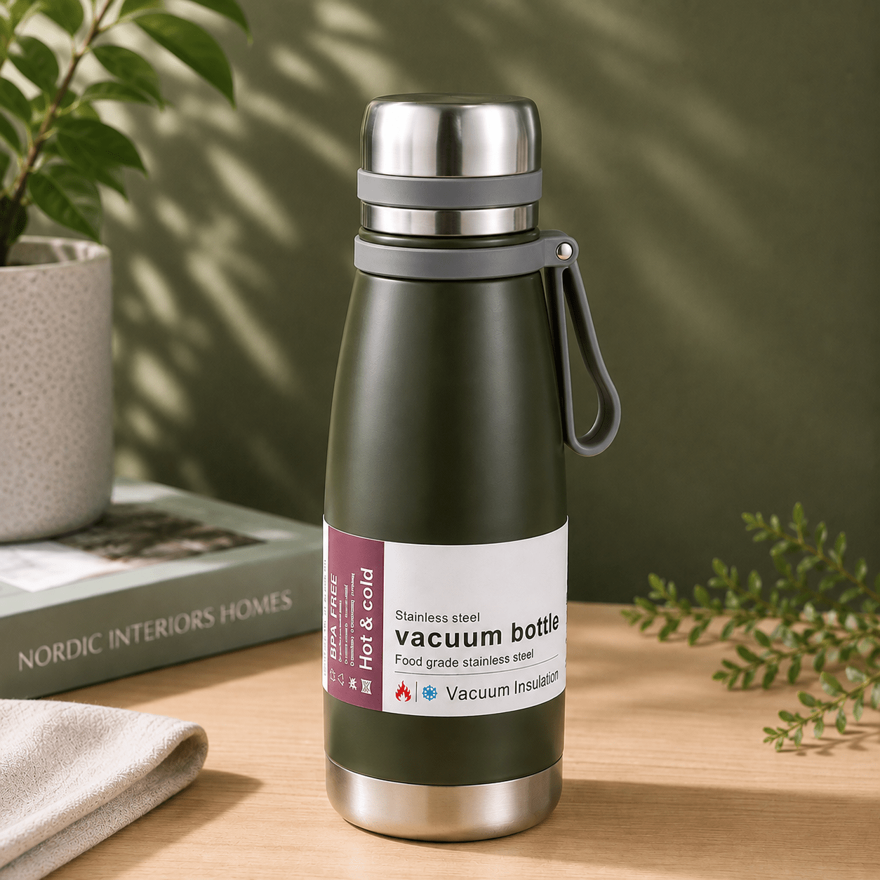 Olive Green Classic Stainless Steel Bottle - Win Bachat