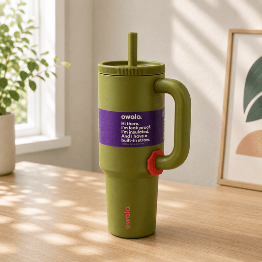 Olive Green Insulated Tumbler with Handle & Built-in Straw - Win Bachat