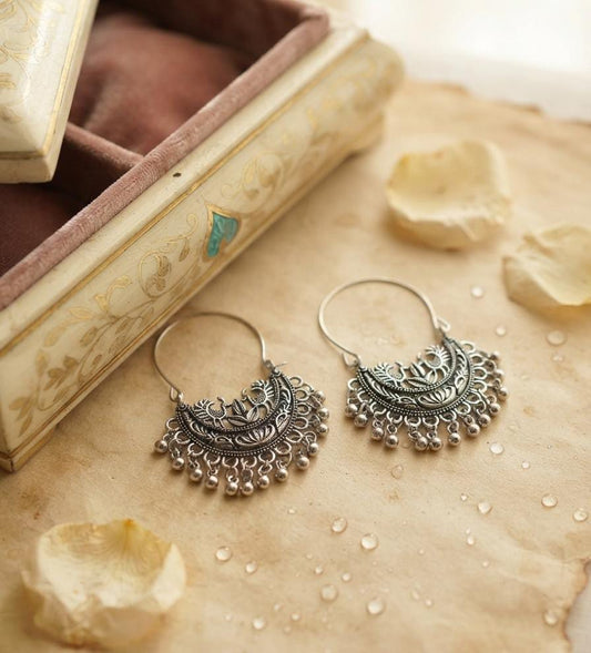 Oxidised Silver Crescent Hoop Earrings - Win Bachat