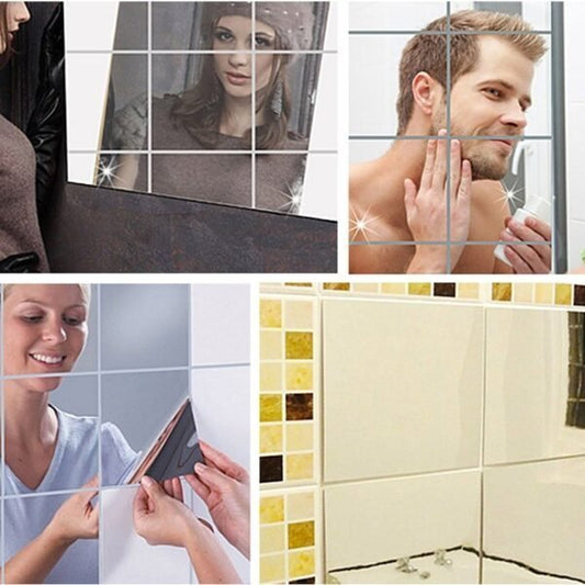 Pack Of 4 Self Adhesive Wall Sticker Tile Square Mirror - Win Bachat